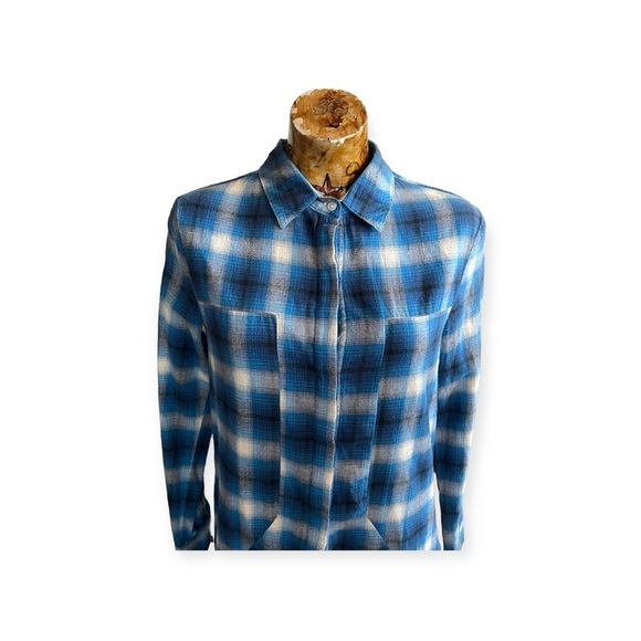 RtA top plaid casual blue white button down small long sleeve - Picture 2 of 8